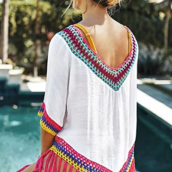 White Cover Up with Rainbow Crochet Trim - Cupshe - Picture 2 of 6